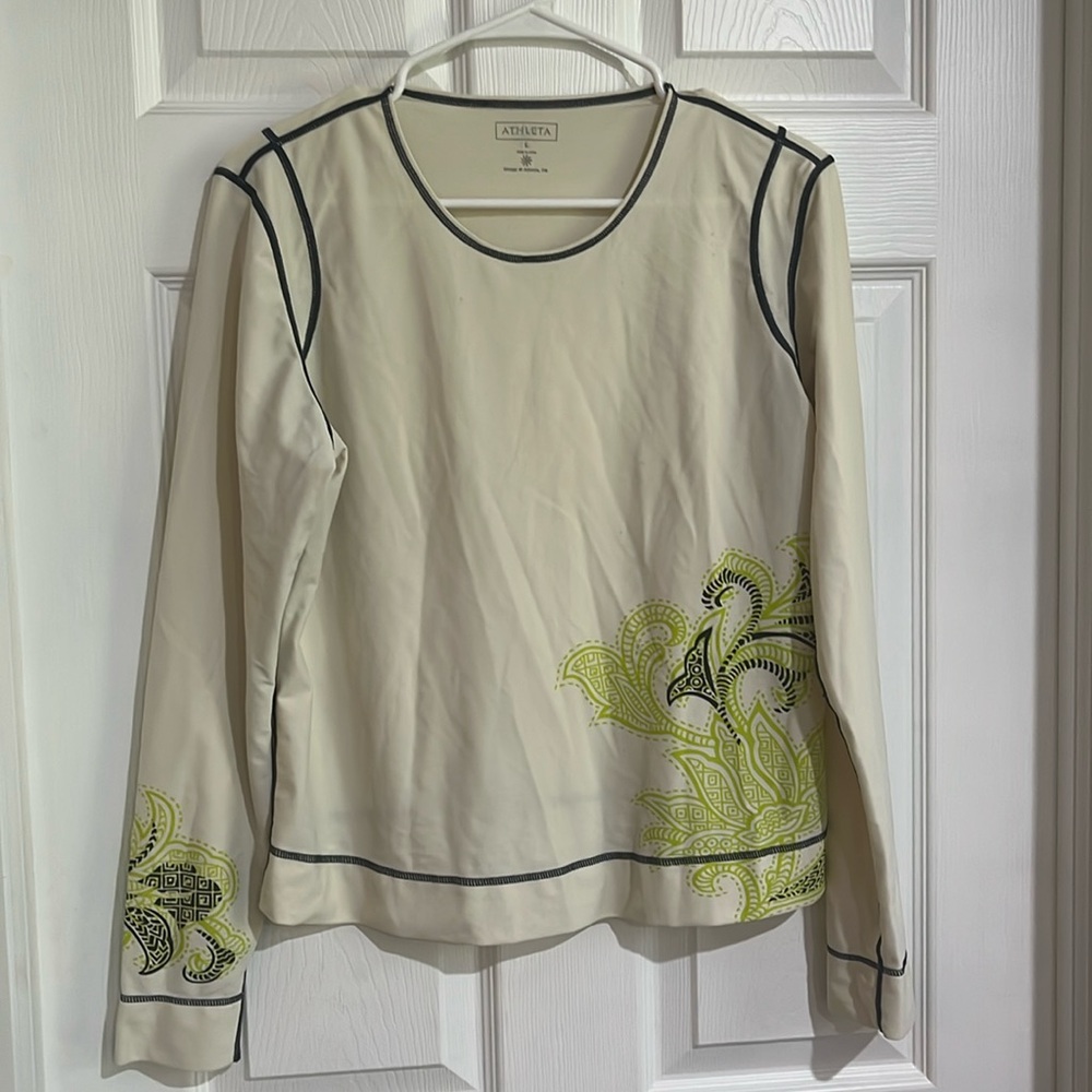 Athleta Rash Guard Rashguard - Yellow Brown Design / Size L - 2000’s - Nice!!